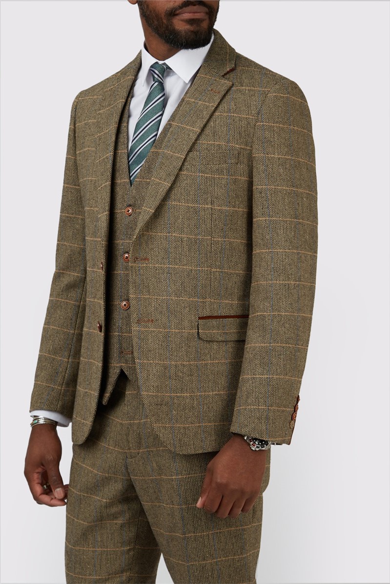  Tailored Fit Ted Tan Check Suit