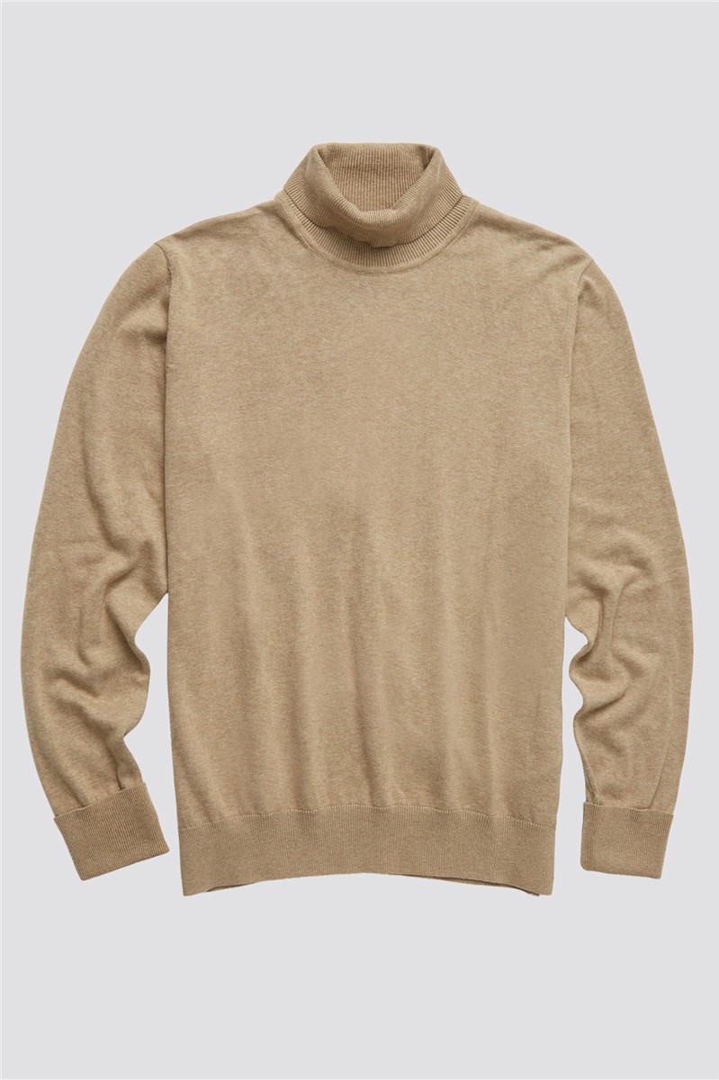  Sand Cotton Signature Knitted Roll Neck Jumper