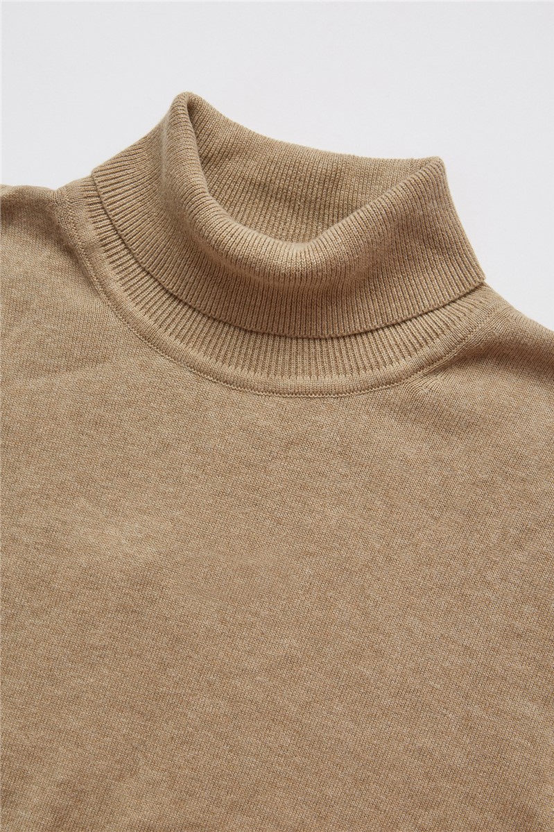  Sand Cotton Signature Knitted Roll Neck Jumper