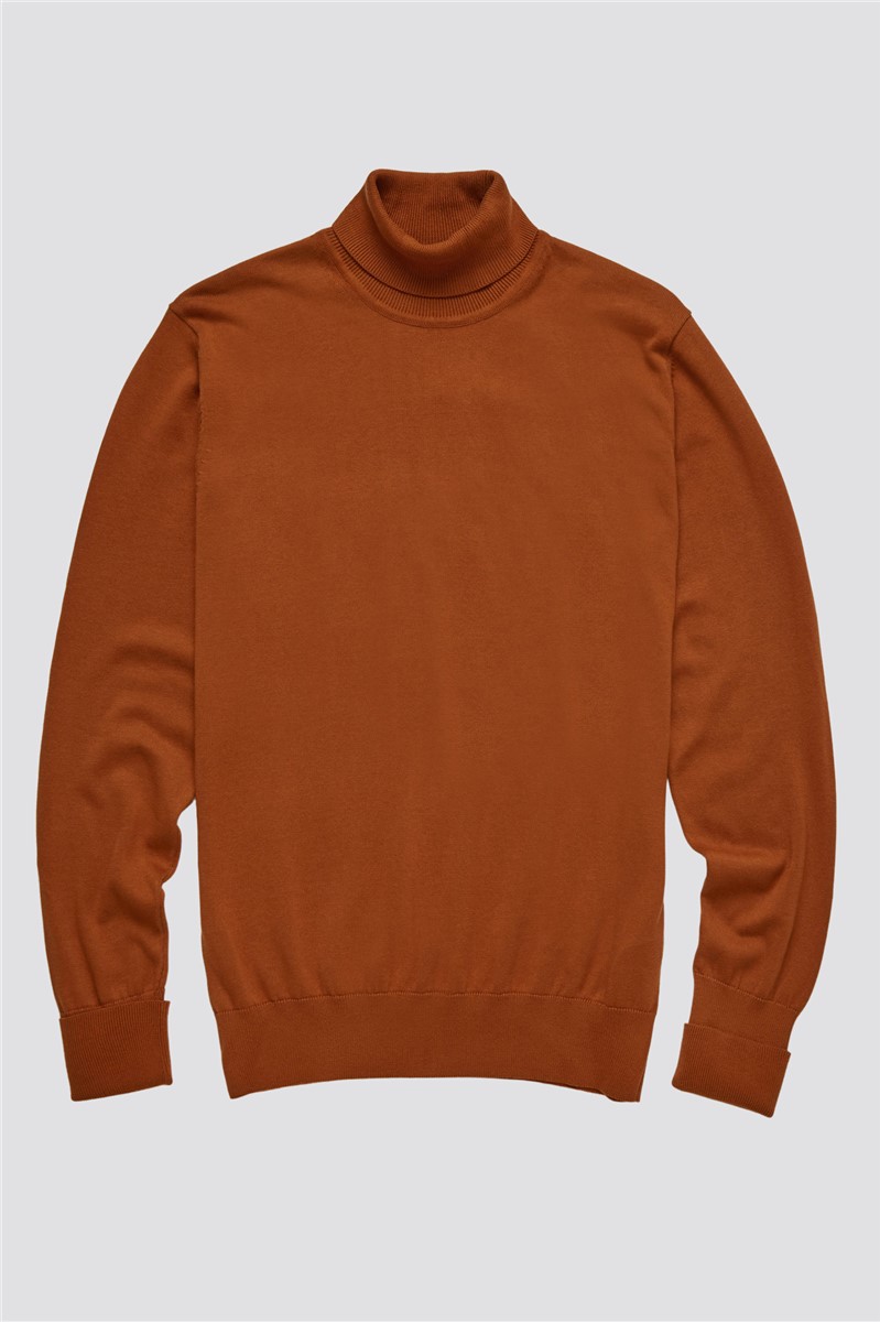  Dark Orange Cotton Signature Knitted Roll Neck Jumper