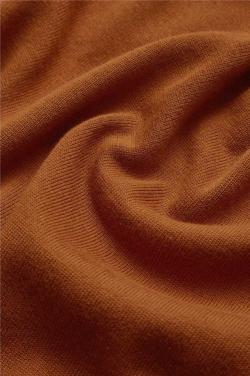  Dark Orange Cotton Signature Knitted Roll Neck Jumper