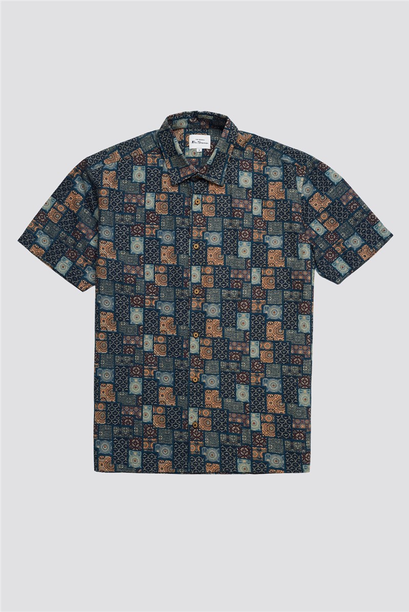  Relaxed Fit Geometric Tile Print Shirt