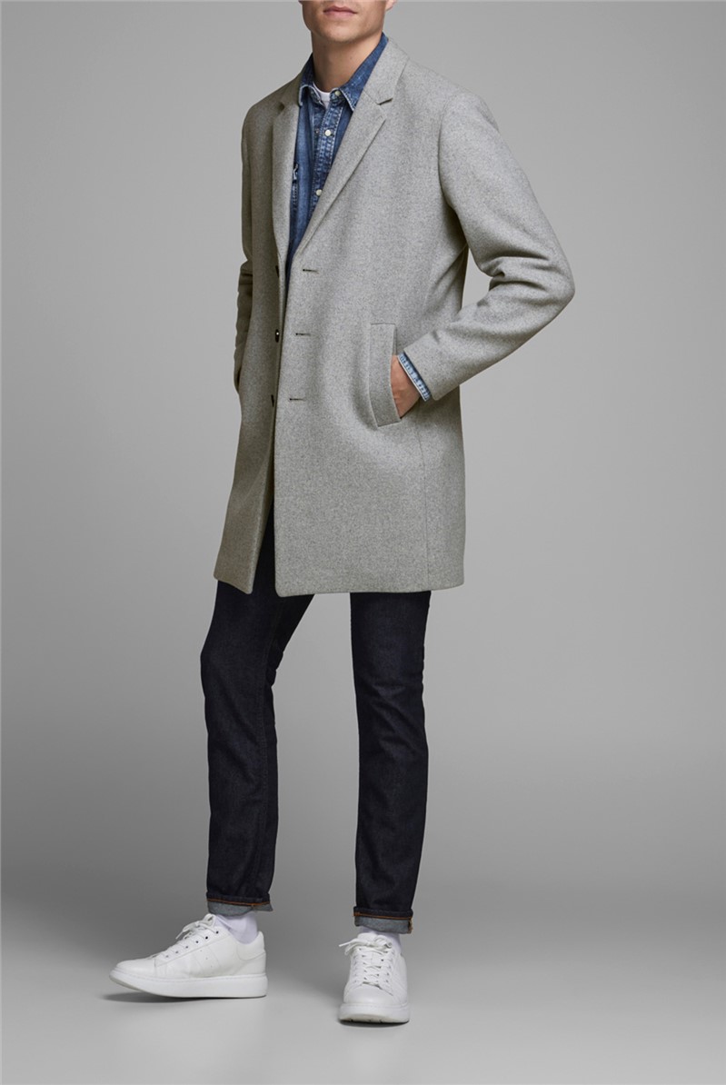 JACK & JONES Grey Wool Blend Overcoat