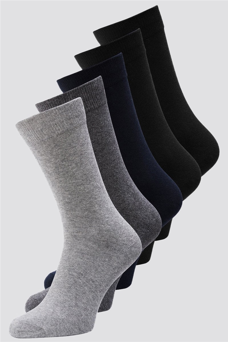 Jack & Jones | 5 Pack Navy Grey & Black Socks | SuitDirect.co.uk