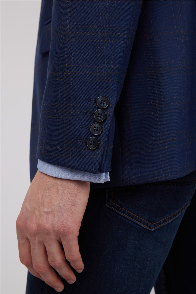 Stvdio By  Tailored Fit Blue Terracotta Check Blazer