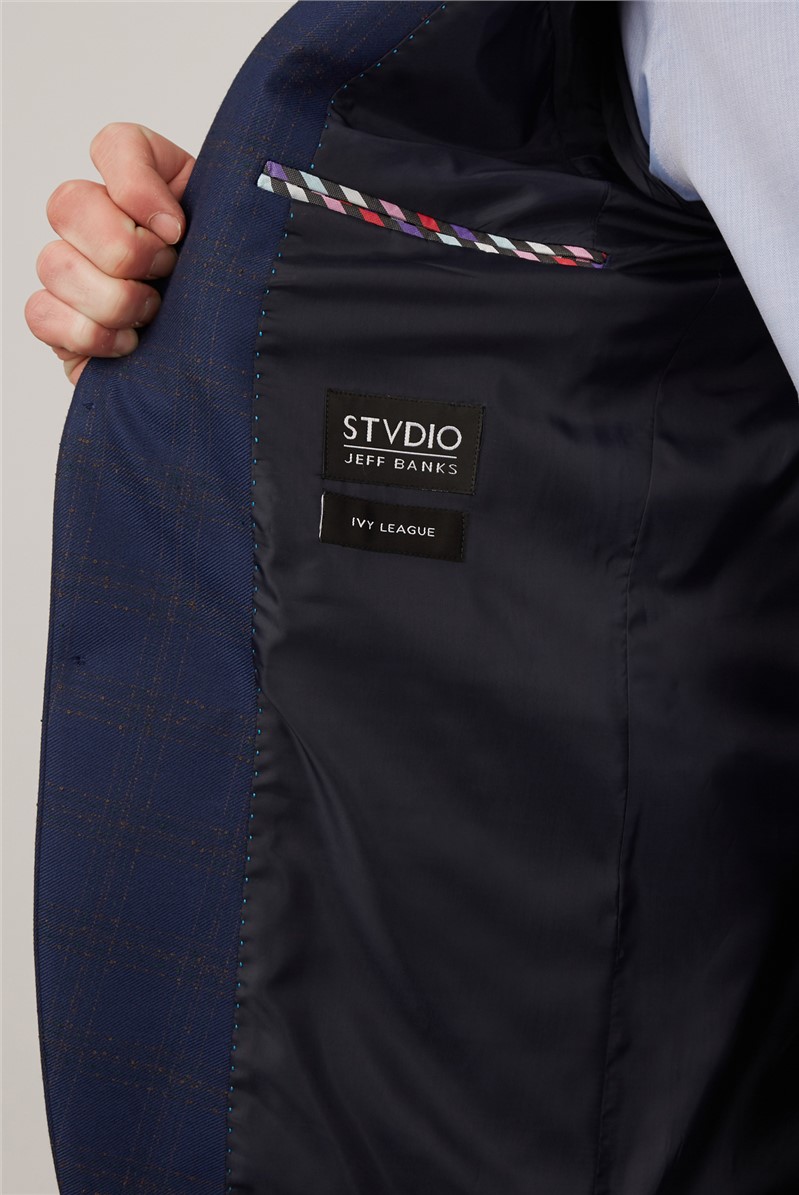 Stvdio By  Tailored Fit Blue Terracotta Check Blazer