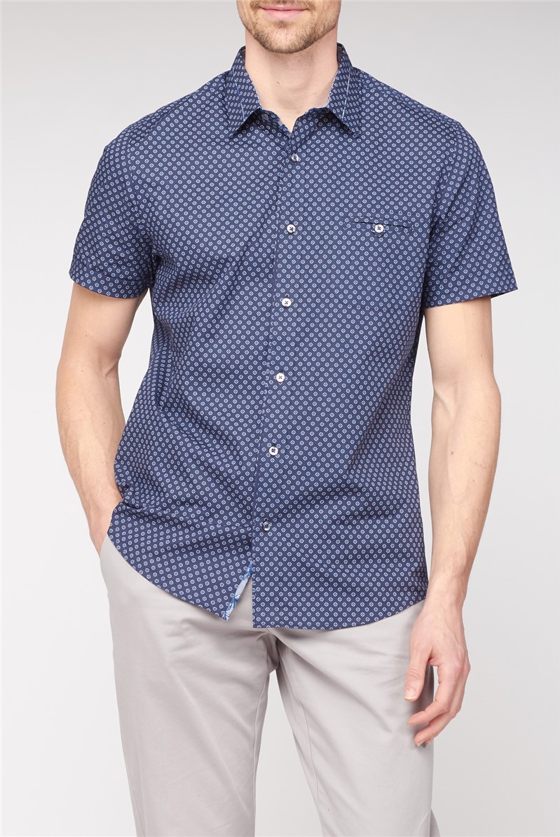  Short Sleeve Navy Geometric Print Shirt