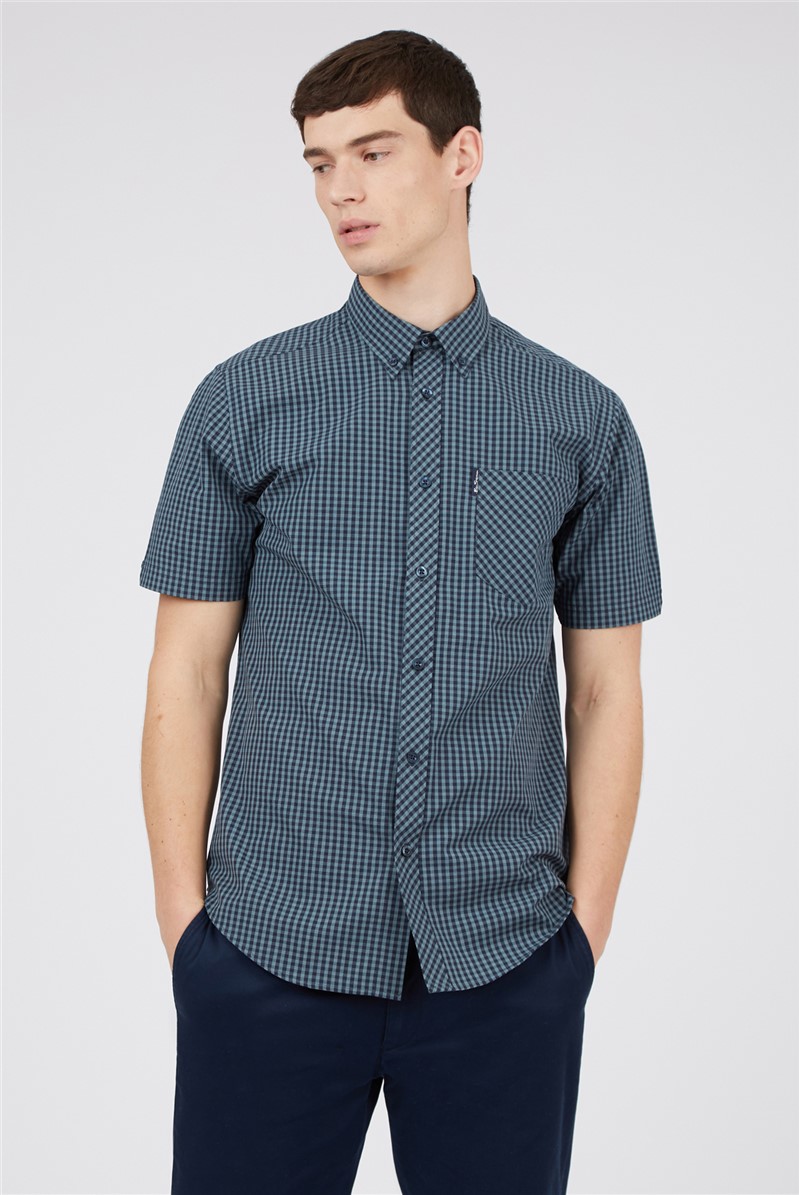  Sea Blue Short Sleeve Gingham Shirt