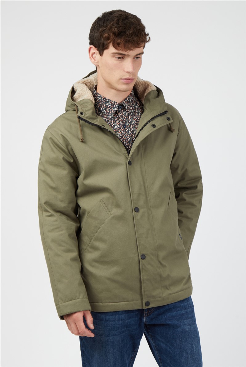 Ben Sherman | Men's Modern Cropped Green Parka | Suit Direct