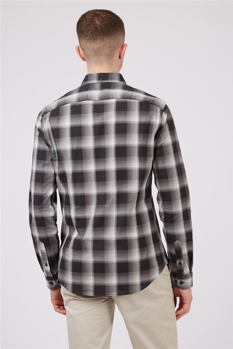  Black Long Sleeved Faded Checked Shirt