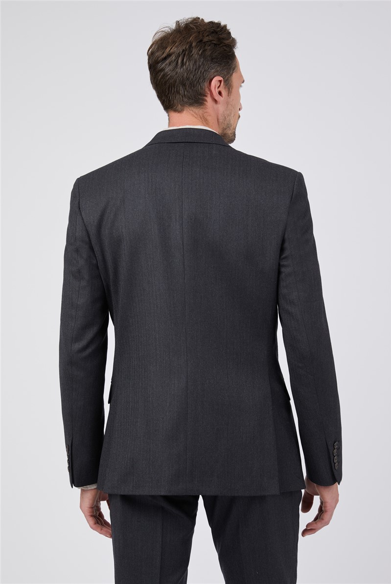  Tailored Fit Charcoal Herringbone Suit Jacket