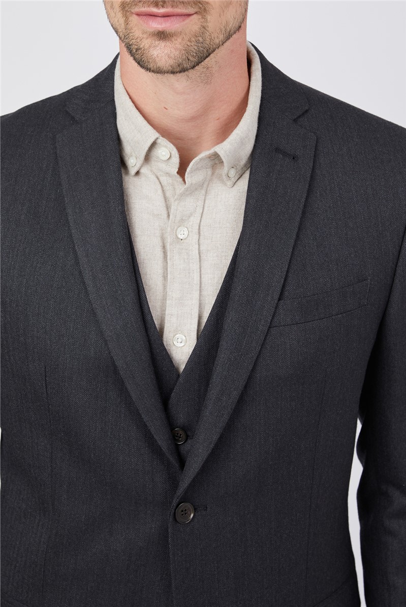  Charcoal Herringbone Tailored Waistcoat