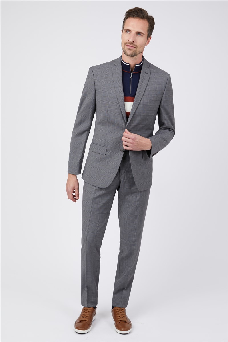  Tailored Fit Light Grey Check Two Piece Suit