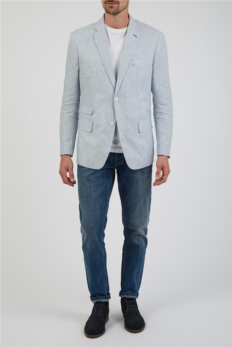  Blue Fine Stripe Linen Blazer