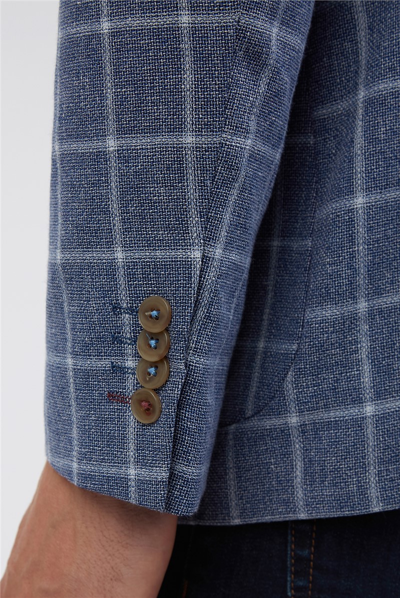 Jeff Banks Men's Blue Check Linen Blend Blazer Suit Direct