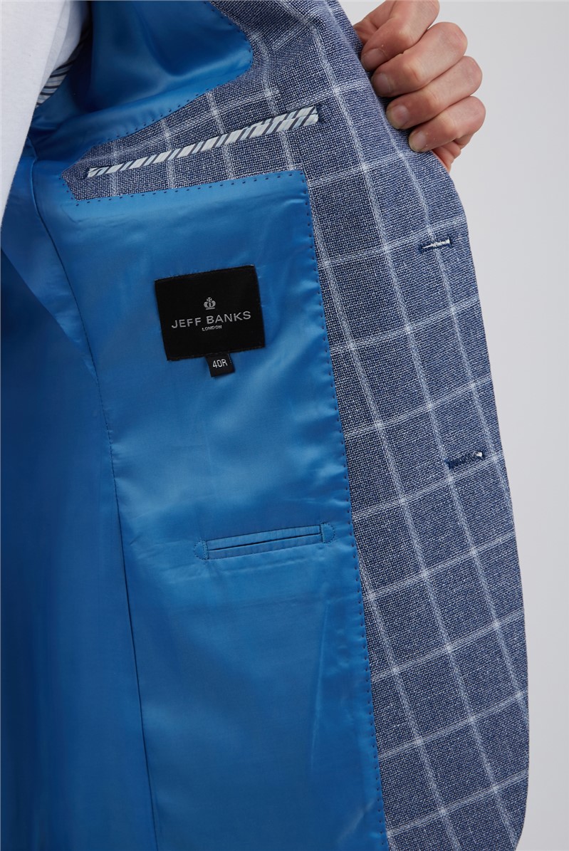 Jeff Banks Men's Blue Check Linen Blend Blazer Suit Direct