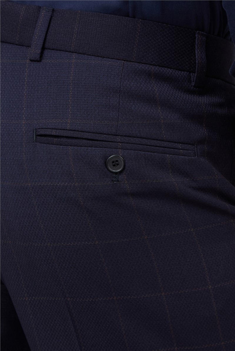  Tailored Fit Navy Rust Windowpane Check Suit