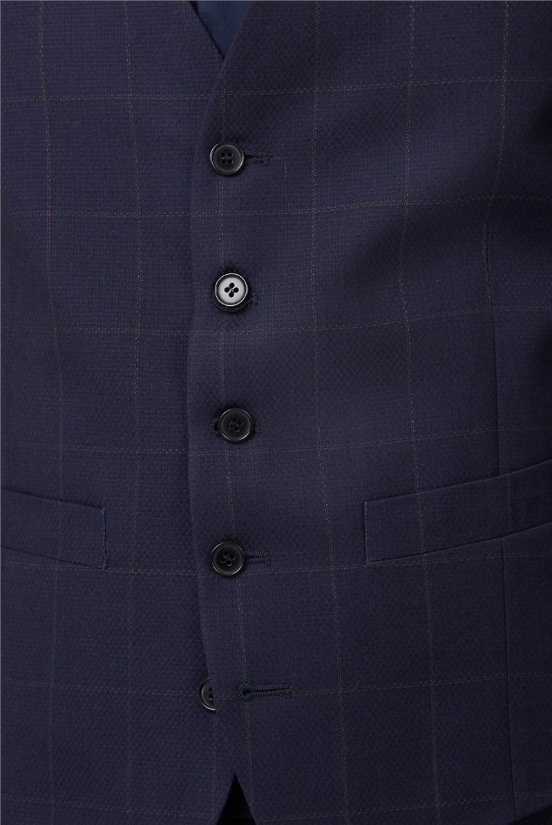  Tailored Fit Navy Rust Windowpane Check Suit