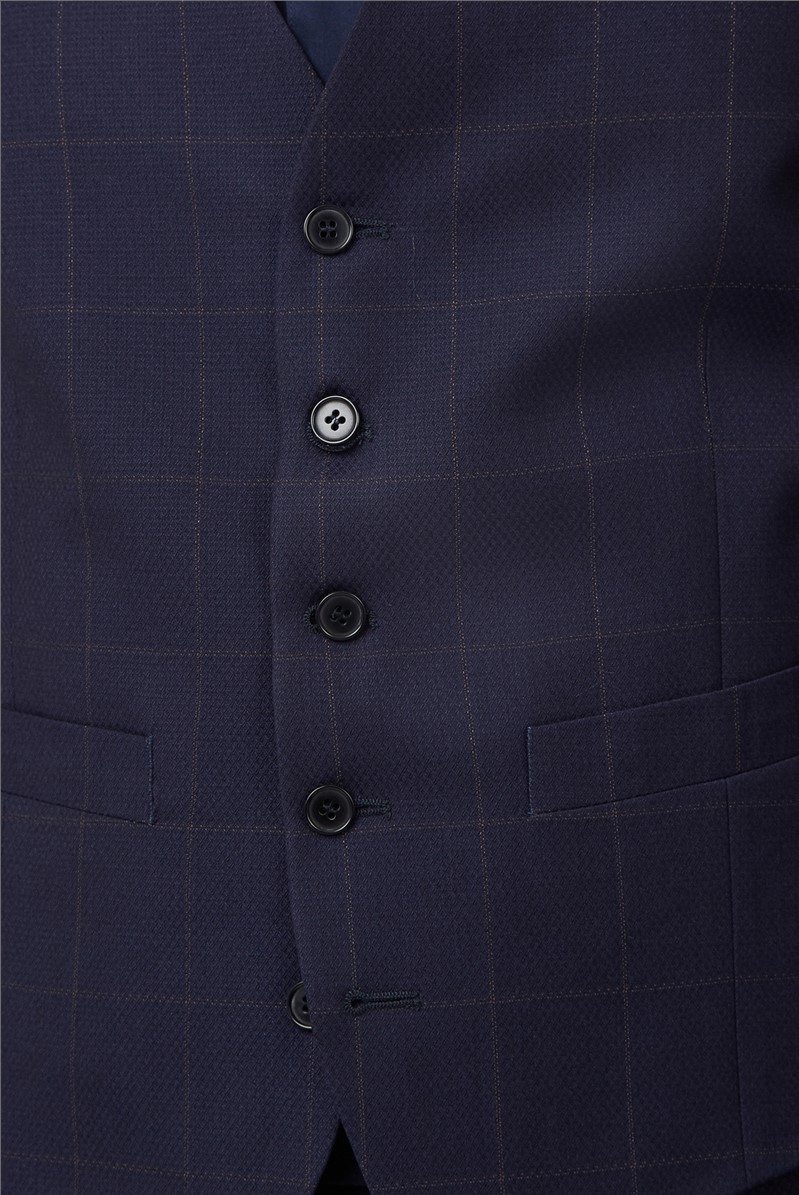  Tailored Fit Navy Rust Windowpane Check Jacket