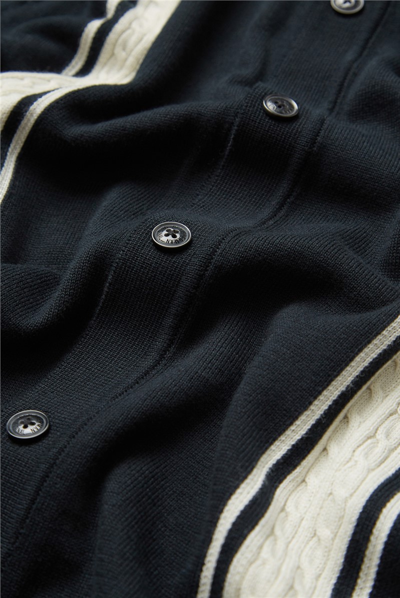 Ben Sherman Mod Button Through Cable Knit Polo