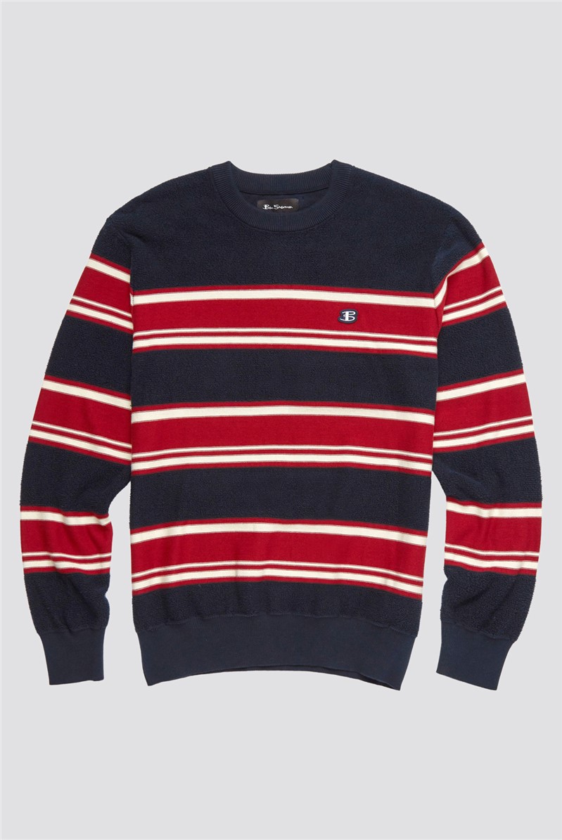 Ben Sherman Towelling Stripe Crew Neck Jumper