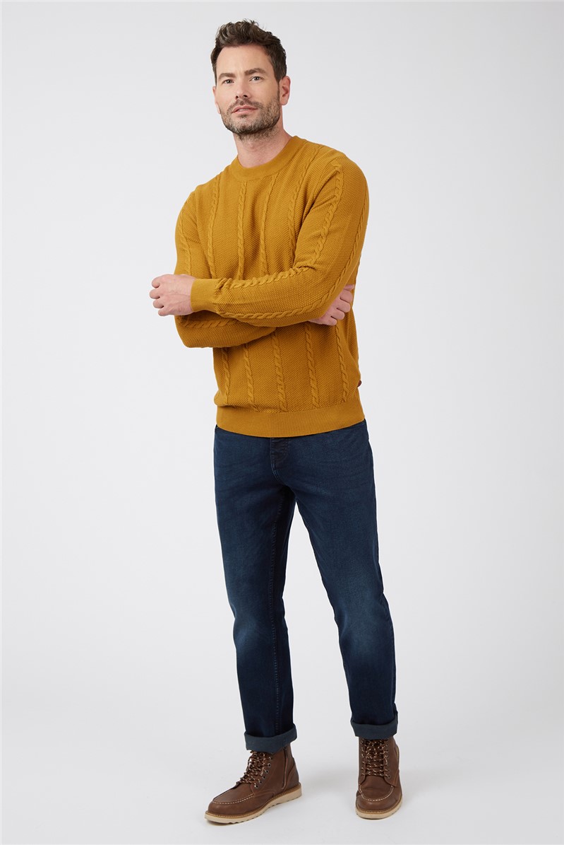  Camel Stewart Cable Crew Neck Jumper