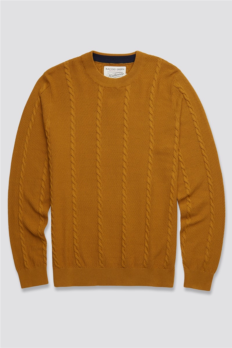  Camel Stewart Cable Crew Neck Jumper