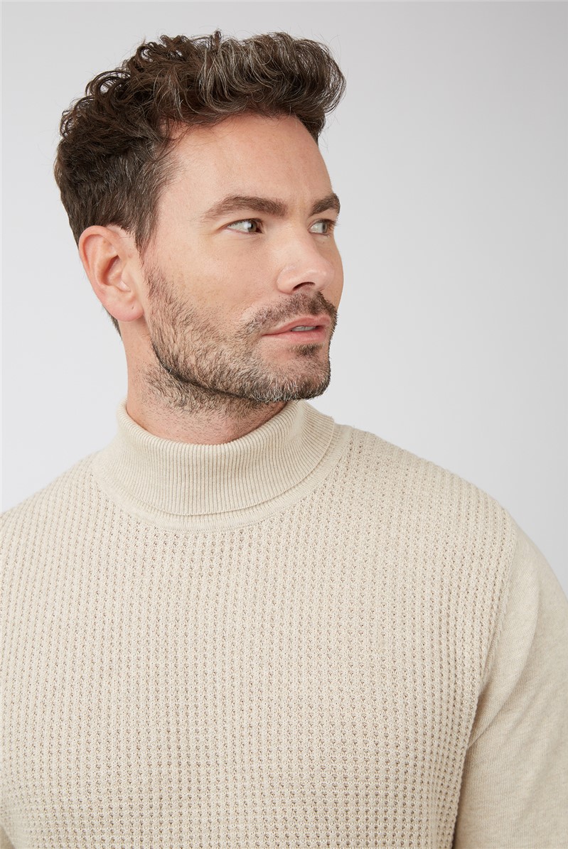  Ecru Watson Textured Front Roll Neck Jumper