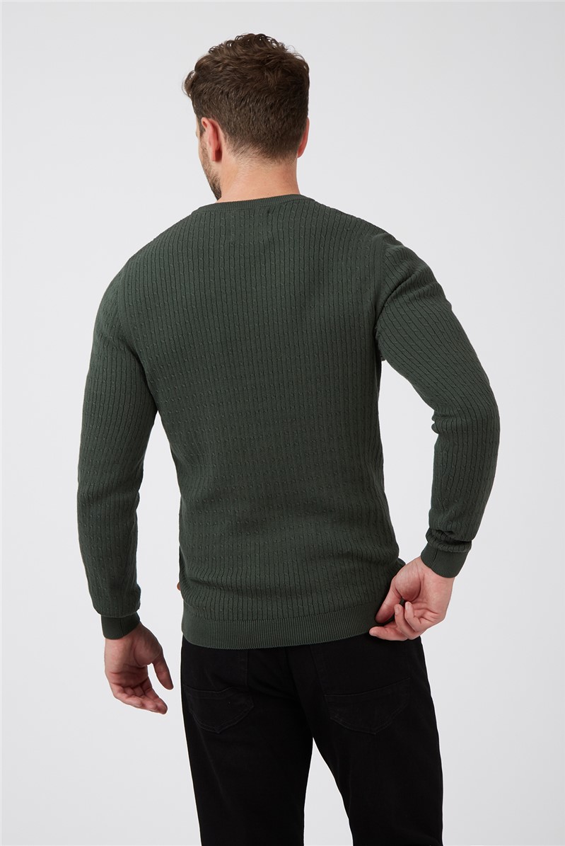  Trekking Green Stewart Rib Cable Crew Neck Jumper