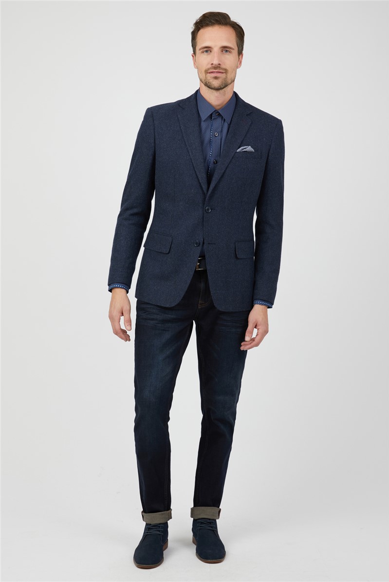 Jeff Banks Navy Herringbone Blazer