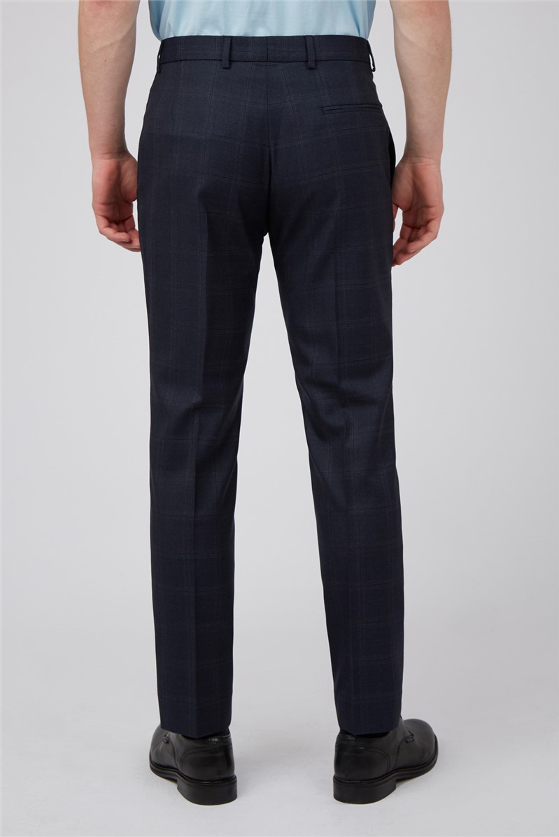  Slim Fit Navy & Caramel Check Trousers