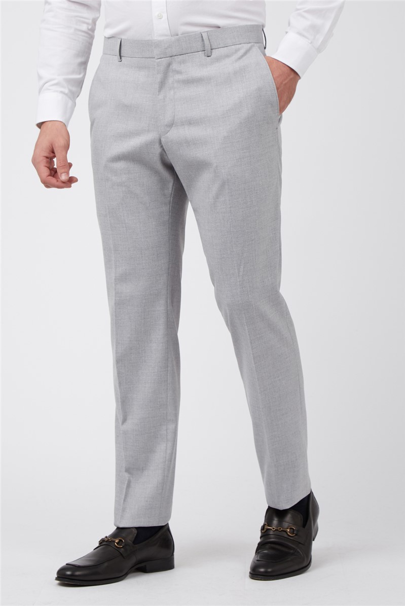 Limehaus Light Grey Semi Plain Slim Fit Trousers