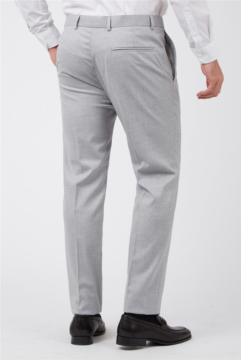 Limehaus Light Grey Semi Plain Slim Fit Trousers