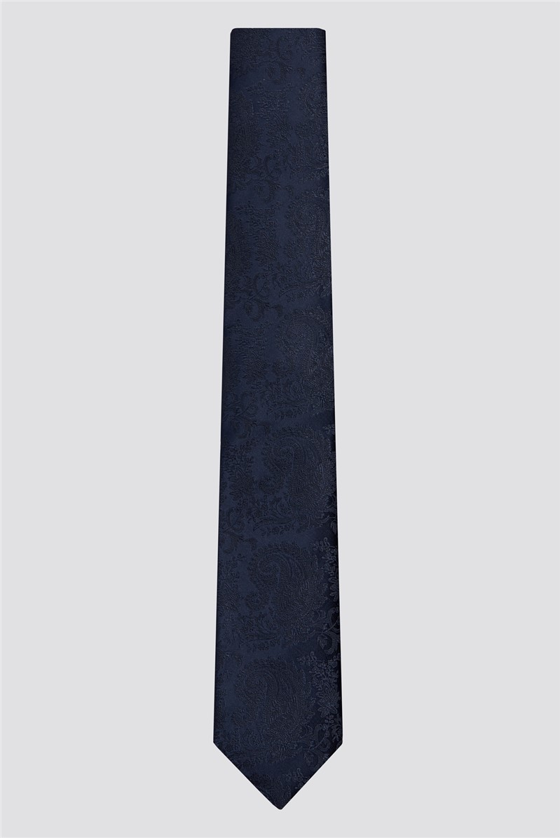  Navy Tonal Paisley Tie & Pocket Square