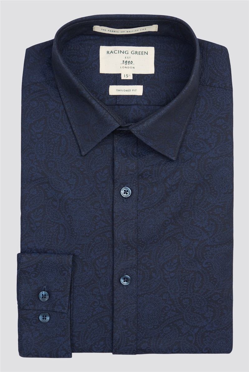  Regular Fit Navy Paisley Jacquard Shirt