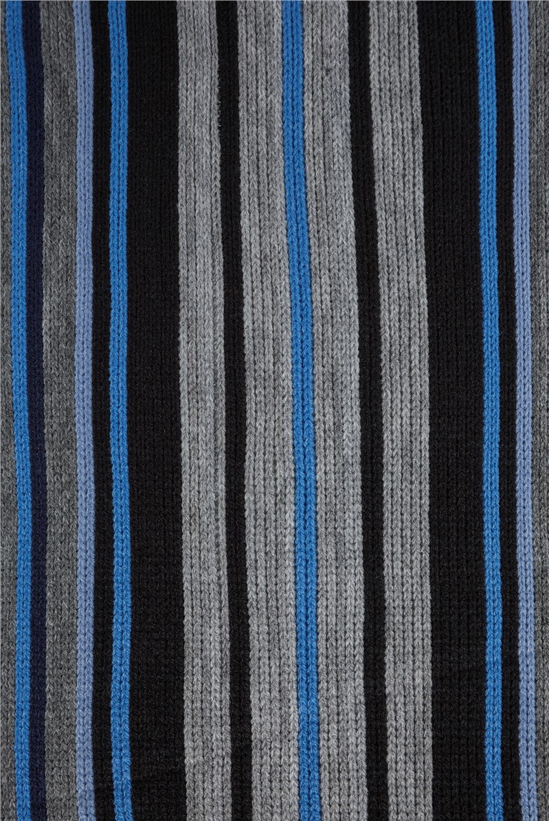  Blue, Black & Grey Stripe Scarf