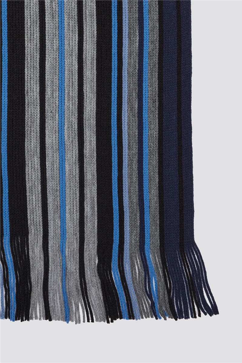  Blue, Black & Grey Stripe Scarf