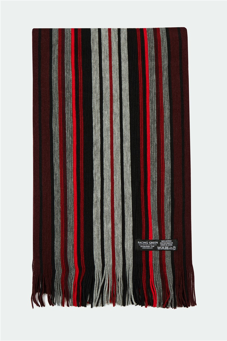  Red, Black And Grey Stripe Scarf