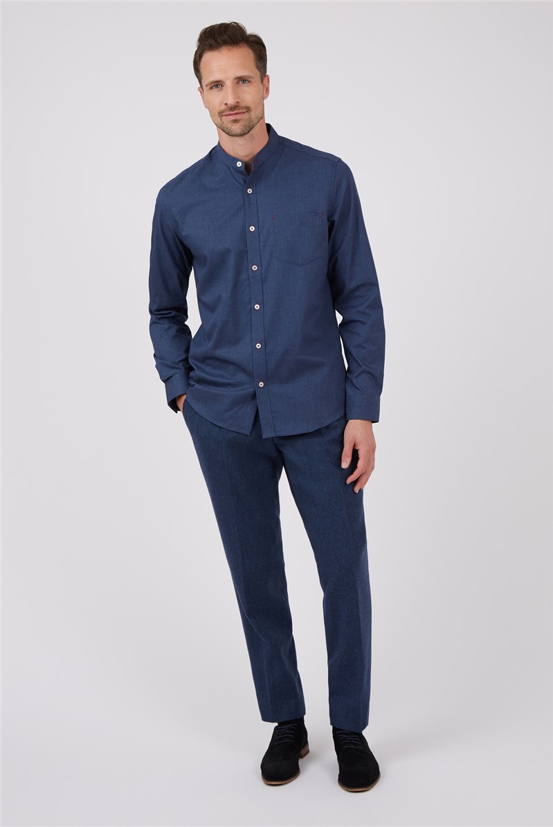  Blue Grandad Collar Shirt