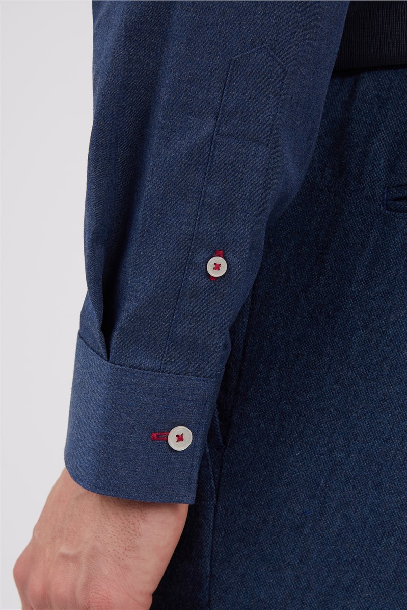  Blue Grandad Collar Shirt