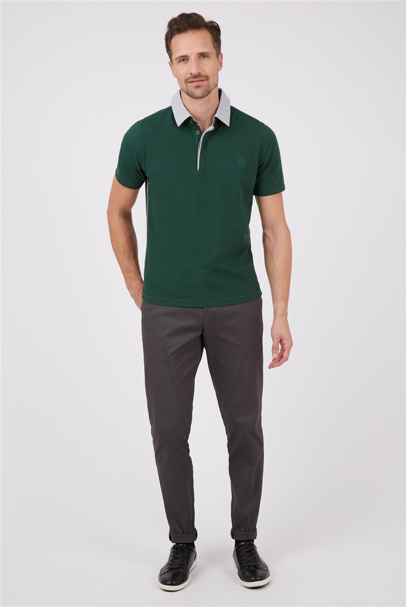 Green polo shop grey pants