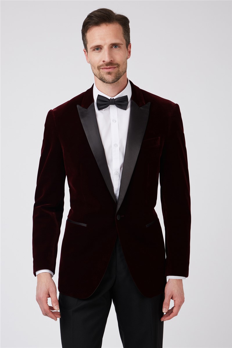 Limehaus Regular Fit Burgundy Velvet Jacket