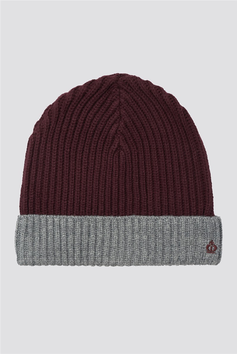  Burgundy Colour Block Beanie Hat