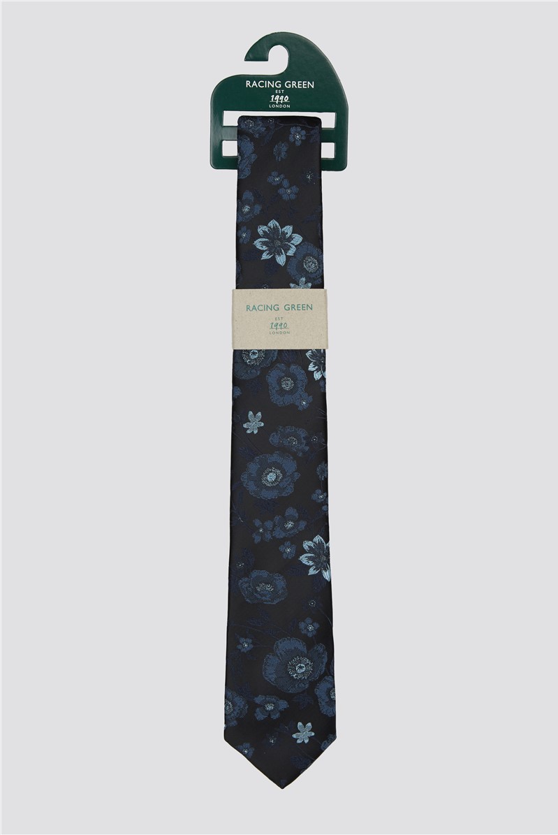  Navy Large Floral Tie