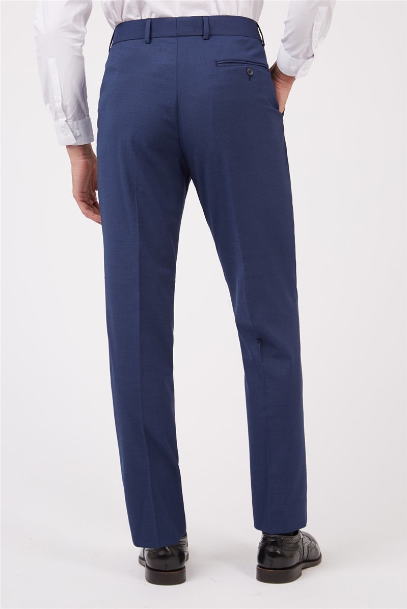 Regular Fit Semi Plain Blue Textured Suit Trouser