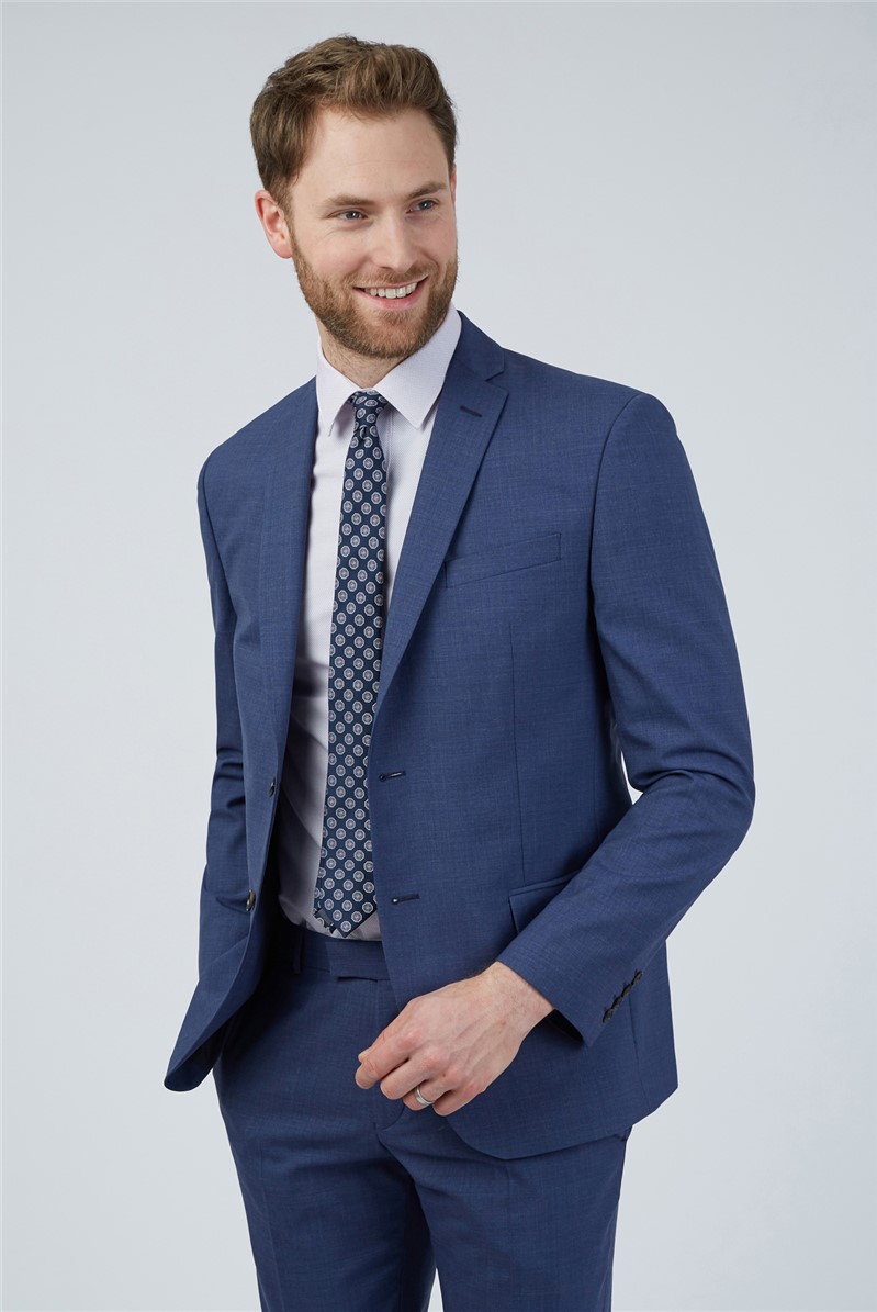 Racing Green Tailored Fit Blue Semi Plain Suit Jacket