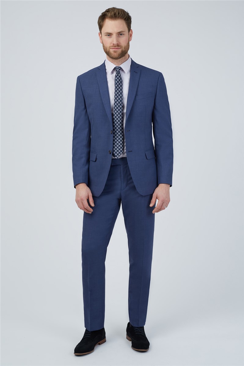  Tailored Fit Blue Semi Plain Suit Jacket