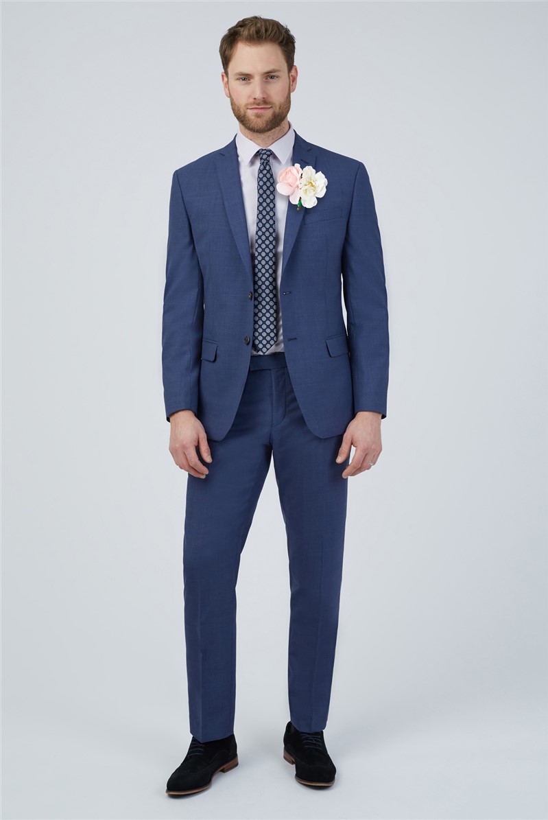  Tailored Fit Blue Semi Plain Suit Jacket