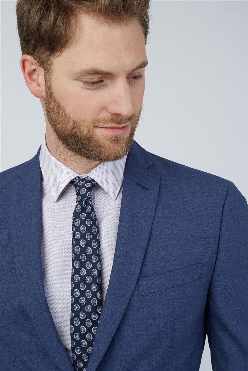  Tailored Fit Blue Semi Plain Suit Jacket