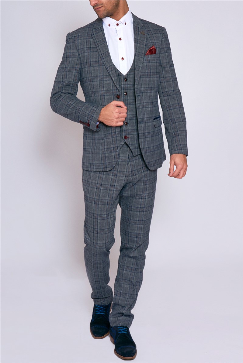  Enzo Blue Grey Check Three Piece Suit